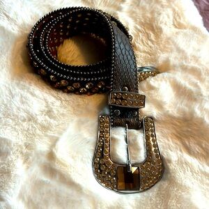 Genuine Leather Snake Print Studded Bling Western Belt